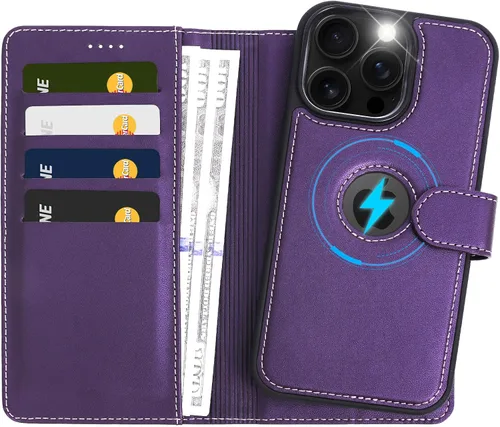 Miniatura 13 de Funda de piel sintética 2 en 1 para iPhone 13 PRO MAX, funda de piel sintética desmontable con soporte para tarjetas, funda extraíble con bloqueo