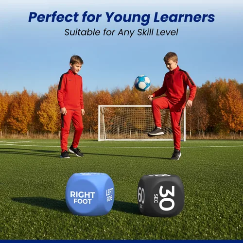 Miniatura 3 de Juego de dados de equipo de entrenamiento de fútbol: juego de pies, movimiento y duración, dados de ejercicio para habilidades, coordinación