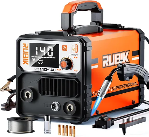 Soldador Mig sin gas de 140A, máquina de soldadura MIG/ARC/Lift TIG de 110V FLUX, soldador Mig 3 en 1 con sinergia e inversor IGBT, soldador de