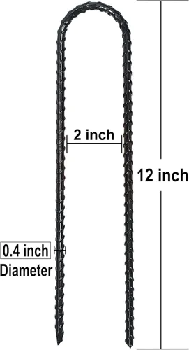 Miniatura 3 de Estacas de viento resistentes de 12 pulgadas en forma de U para barra de refuerzo para seguridad de trampolín, juego de columpios, camping, vallas