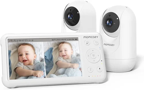 Momcozy Monitor de bebé con 2 cámaras de 5 pulgadas, 1080P, pantalla dividida, video, monitor de bebé con cámara y audio, sin WiFi para seguridad