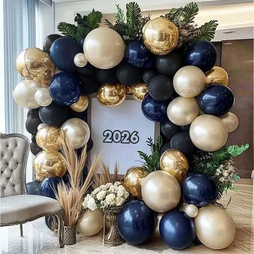 Miniatura 13 de Kit de arco de globos color burdeos y negro, doble relleno, color granate, rojo oscuro, perla, blanco, arena, dorado, guirnalda de globos