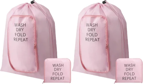 Miniatura 11 de 2 piezas de bolsa de lavandería para viaje, bolsa lavable para ropa sucia con cordón y cremallera para maleta, 22 x 18 pulgadas (rosa, azul, clásico)