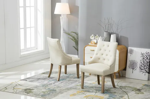 Miniatura 4 de Juego de sillas Roundhill Furniture, 2 sillas de madera maciza, sillón orejero con cabezas de clavos