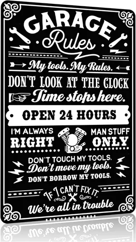 Smilelife Regalos para hombres, papá, marido, divertido, garage, reglas, mis herramientas, mis reglas, letrero de hojalata, arte de pared de metal