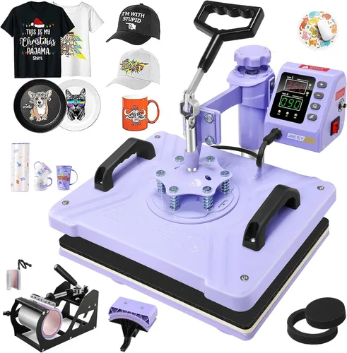 Miniatura 10 de AKEYDIY Máquina de prensa de calor profesional 5 en 1 para camisetas, combo de prensa de calor digital, 12 x 15 pulgadas, máquina de prensa
