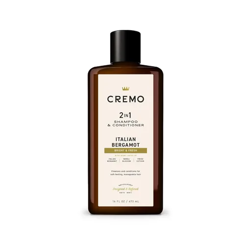 Cremo Champú y acondicionador 2 en 1 de bergamota italiana para hombres, notas de bergamota italiana, flor de neroli y vetiver fresco, 16 onzas
