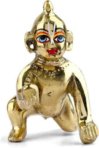 Miniatura 2 de Satvik - 1 pieza (tamaño 0) de latón, ídolo de Gopal Kanha Ji Murti/estatua de Krishna indio, figura de gopal Krishnajanmashtmi Makhan Chor Bal