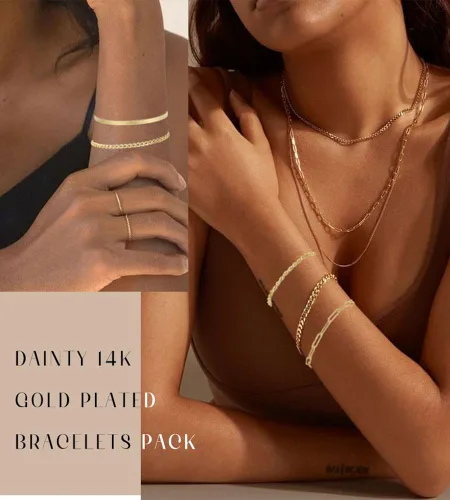 Miniatura 3 de Gold Bracelets for Women, 14K Gold Plated Dainty Bracelets Set, Layered Chain Bracelets Pack