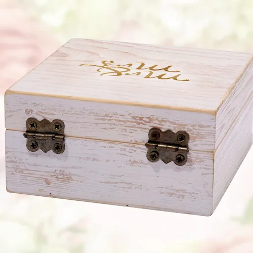 Miniatura 3 de Caja de madera para anillo de ceremonia de boda soporte de anillo de madera rústico para anillos de matrimonio y joyería de pareja