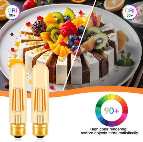 Miniatura 6 de ToBeGreat Bombilla LED T10 equivalente a 4 W, equivalente a 40 W, 2200 K ámbar blanco cálido, bombilla de filamento Edison tubular E26, luz de tubo
