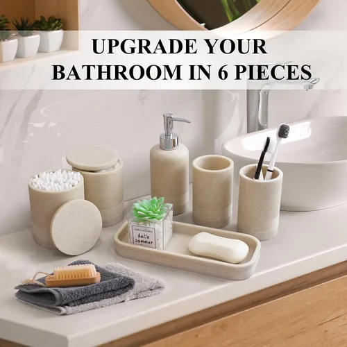 Miniatura 4 de LIN CHUAN Juego de accesorios de baño de 6 piezas, juego de accesorios de baño con dispensador de jabón, juego de soporte para cepillos de dientes
