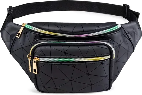 JECIMER Riñonera para mujeres y hombres, Riñonera de moda para niñas, adolescentes y niños con 5 bolsas, cinturón negro, paquete de cintura, bolsa