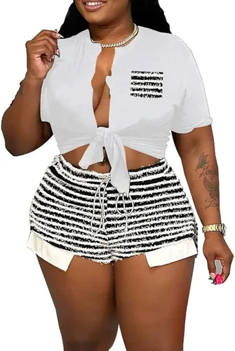 Miniatura 3 de Hoibmasp Conjunto de 2 piezas para mujer, sexy, de verano, con pantalones cortos a rayas