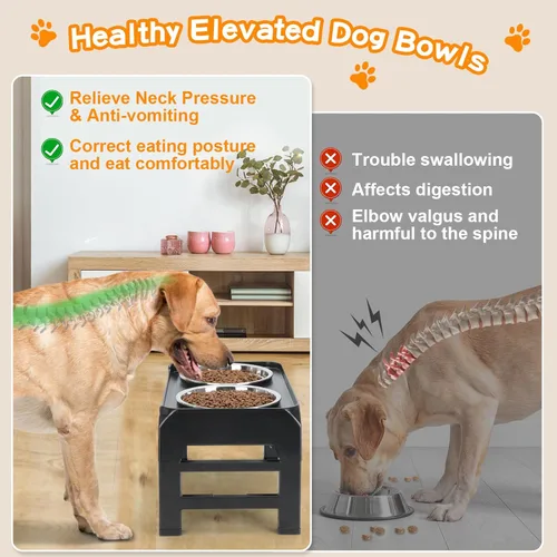 Miniatura 3 de COMESOON - Tazones elevados para perros, soporte elevado de 4 alturas ajustables con 2 tazones gruesos de acero inoxidable de 50 onzas, Negro