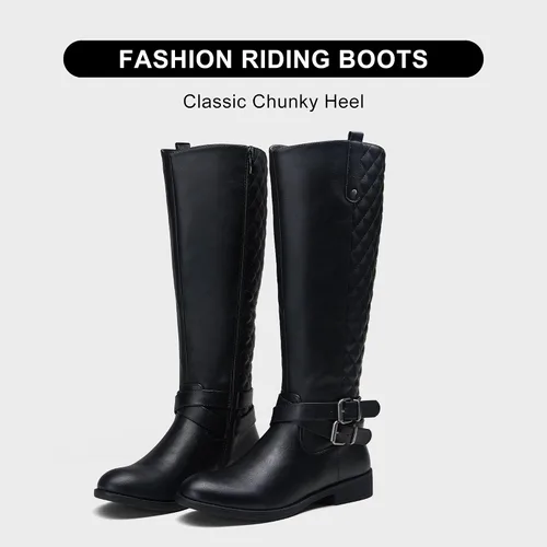 Miniatura 7 de Vepose - Botas de equitación 49 para mujer, botas altas hasta la rodilla, botas de pantorrilla con hebilla