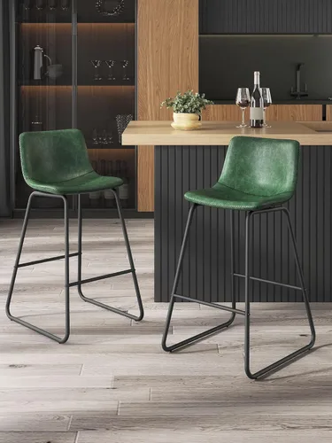 Miniatura 37 de Bar Stools Set of 2, 26 Inches Counter Height Bar Stools with Back, Modern Faux Leather Barstools with Metal Legs and Footrest, Bar Chairs for