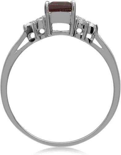 Miniatura 3 de Silvershake Anillo de compromiso de plata de ley 925 chapada en oro blanco o amarillo con piedra natal con forma octágona, de 0.276 x 0.197 in