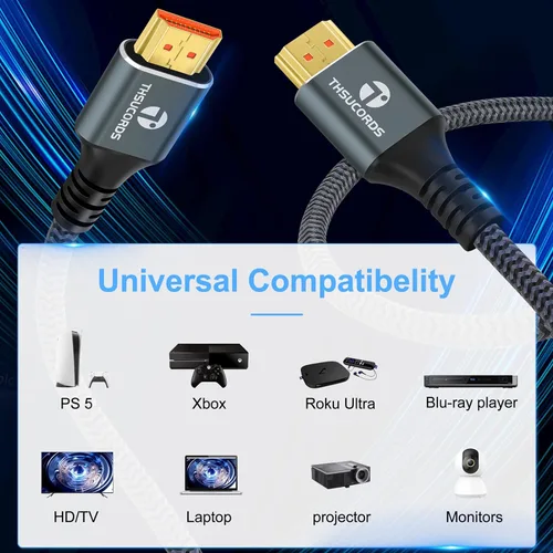 Miniatura 2 de Thsucords Cable HDMI 8K 4K de 1.6 pies, Cable HDMI 2.1 Trenzado de Alta Velocidad de HDMI a HDMI Compatible con 8K@60Hz, 4K@120Hz 144Hz 48Gbps