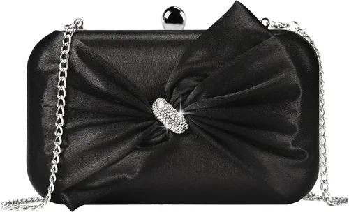 Elegante bolso de mano de satén para mujer con lazo de diamantes de imitación, bolso formal para boda, fiesta, baile de graduación, cóctel