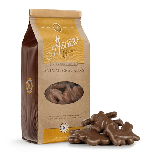 Asher's Chocolates, Galletas gourmet de animales cubiertas de chocolate, pequeños lotes de chocolate kosher, propiedad familiar desde 1892 (6 onzas,
