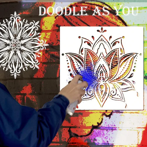 Miniatura 6 de Paquete de 9 plantillas reutilizables grandes con mandala, plantillas de pintura cortadas con láser, para pared de madera, azulejos, tela
