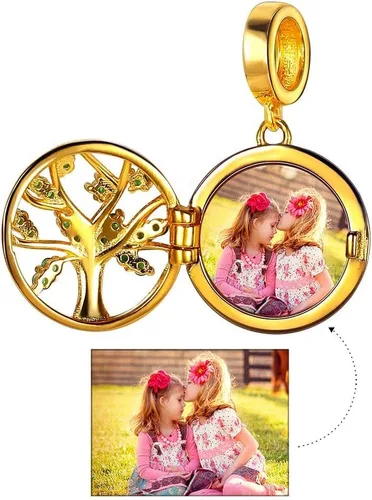 Miniatura 29 de Custom4U Photo Charms for Bracelets 925 Sterling Silver/Gold Plated Heart/Tree of Life/Round Charm Bead Personalized with Picture Custom