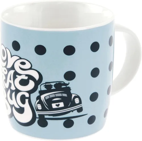 BRISA VW Collection - Taza grande de cerámica para café, té y capuchino, diseño de escarabajo (12.5 fl oz/12.5 fl oz/Love That Bug/azul)