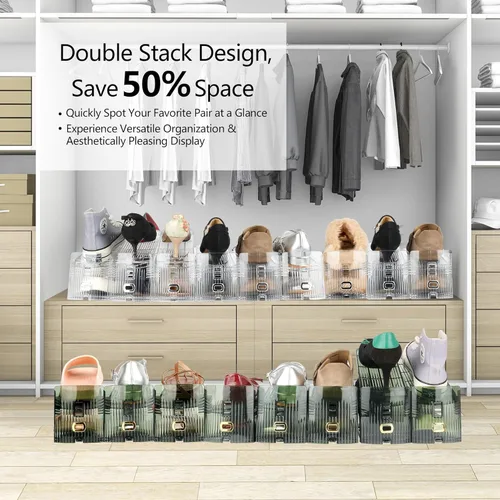 Miniatura 4 de Yes!Fresh Organizador de ranuras para zapatos, apilador de zapatos estilo boutique para un par de zapatos, zapatero separable para organización