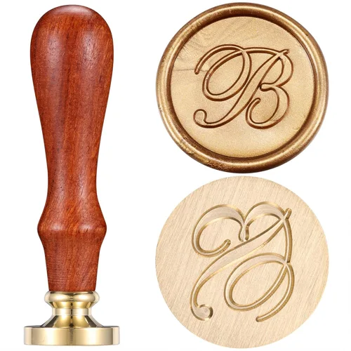 Miniatura 22 de Yoption - Sello de cera con diseño de letra del alfabeto y cabeza de latón retro, sello clásico