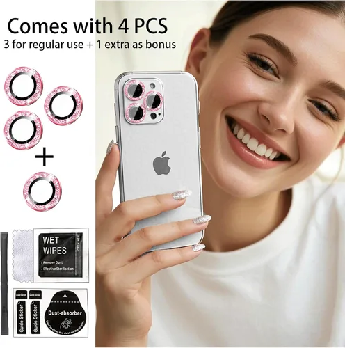 Miniatura 2 de Protector de lente de cámara compatible con iPhone 11, 11 Mini, 11 Pro y iPhone 11 Pro Max (paquete de 3 + 1), purpurina brillante, funda de cámara