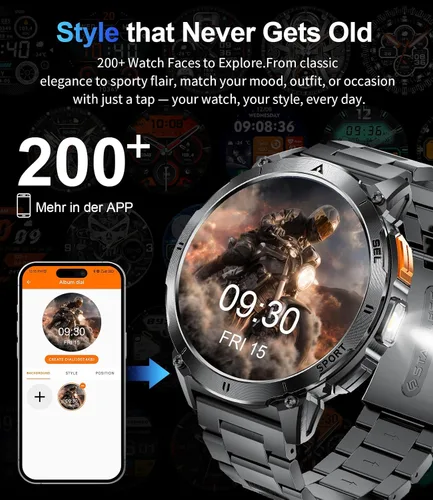 Miniatura 5 de Reloj inteligente militar para hombre, 730 mAh/1.62 pulgadas HD de pantalla grande, linterna/más de 110 modos deportivos, reloj de seguimiento