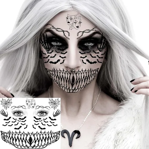 Miniatura 5 de COKTAK 4 hojas de tatuajes faciales de Halloween aterradores para mujeres, hombres y adultos, cicatrices de heridas falsas, maquillaje de bruja