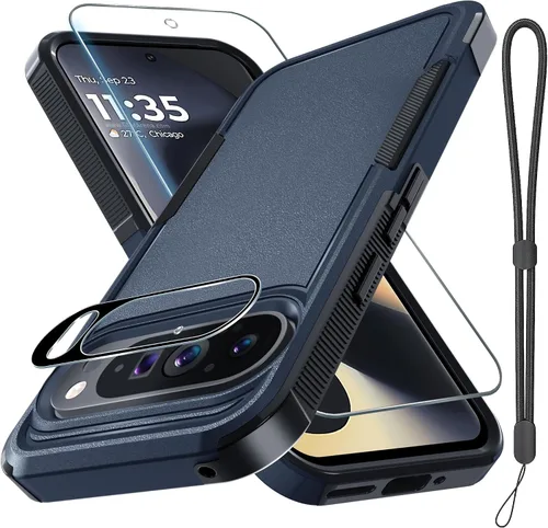 Miniatura 36 de Funda para Google Pixel 10 Pro XL con correa para la muñeca + protector de pantalla de vidrio templado + cubierta para lente de cámara, cuerpo Verde