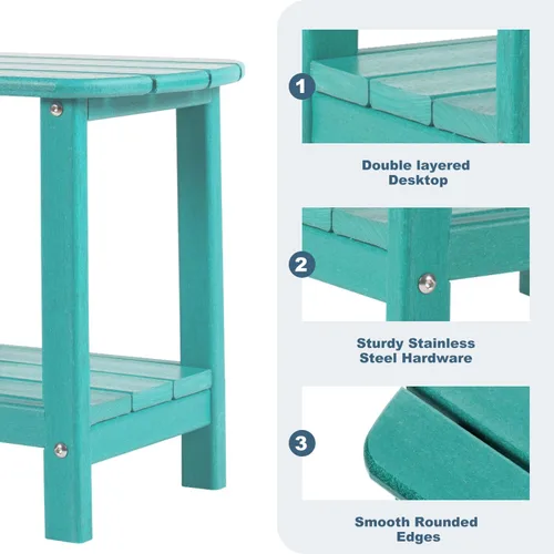 Miniatura 4 de Adirondack - Mesa auxiliar para exteriores, mesa de patio pequeña de polietileno de alta densidad de 16.5 pulgadas con estante de almacenamiento