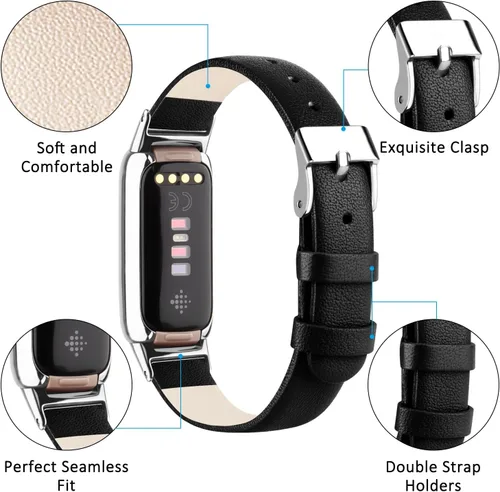 Miniatura 3 de Vancle Correa de cuero compatible con Fitbit Luxe, correa de cuero delgada ajustable para mujeres y hombres