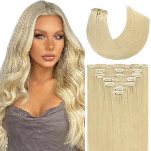 Miniatura 31 de Caliee Extensiones de cabello con pinzas de cabello humano 14 pulgadas Color 1 Negro azabache trama doble invisibles Extensiones de cabello humano
