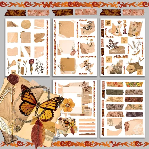 Miniatura 4 de HANATABA - Paquete de papel (15 hojas de 8 x 11 pulgadas), flores secas y papeles viejos HANATABA Vintage Art Deco Styled Efímera para Decoupage