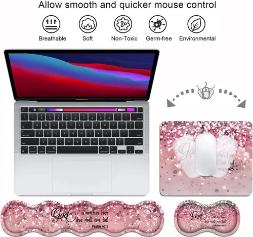 Miniatura 3 de Juego de reposamuñecas ergonómico para teclado y alfombrilla para mouse con posavasos [4 piezas], base de goma antideslizante para el hogar, Citar