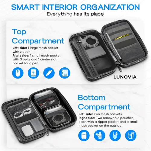 Miniatura 8 de Organizador tecnológico de tamaño medio con bolsas extraíbles: funda de viaje rígida para cables, cargadores y accesorios Organizador