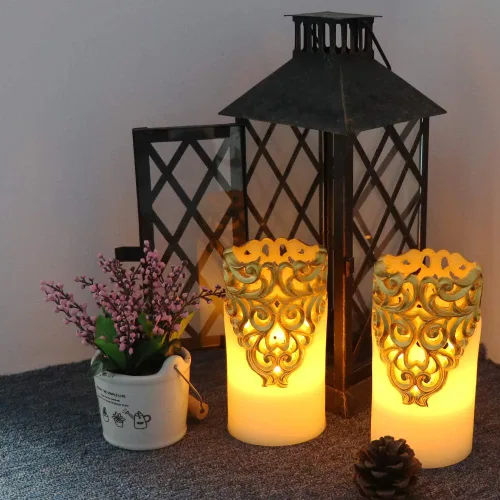 Miniatura 6 de Wondise - Velas sin llama con pilas y temporizador, vela de pilar LED de cera real con luz parpadeante para decoración del hogar, juego de 2