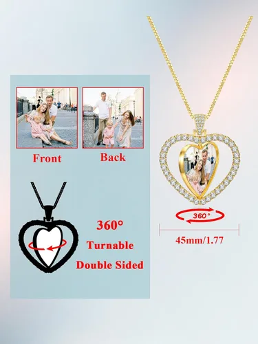 Miniatura 3 de Collar con foto de doble cara, colgante de foto personalizado, collar con colgante giratorio personalizado, collares de fotos personalizados