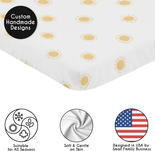 Miniatura 2 de Sweet Jojo Designs Mini sábana bajera para cuna para bebé (blanco y amarillo bohemio) para niñas o niños, guardería de recién nacidos/bebés, patios