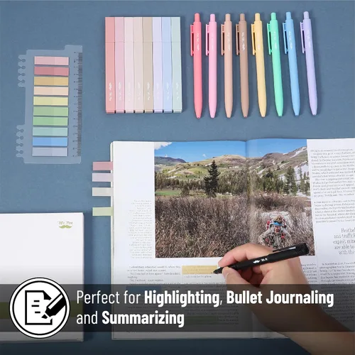 Miniatura 6 de Mr. Pen Paquete de 16 bolígrafos de gel de colores estéticos y 200 hojas de pestañas adhesivas - Resaltadores sin sangrado para páginas de la Biblia