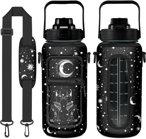 Miniatura 37 de Goth Moon Botella de agua de medio galón con funda - Botella de agua con tapa abatible sin BPA de 32 onzas - con marcador de tiempo, jarra de agua a