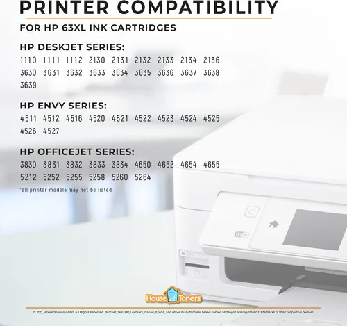 Miniatura 6 de Houseoftoners Cartucho de tinta remanufacturado para HP 63XL, repuesto de alto rendimiento para HP 63 XL Envy 4520 Deskjet 1112 2130 3630 3631 3632