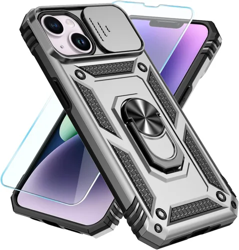 Miniatura 2 de SunStory Compatible con iPhone 13 Case/iPhone 14 Case con Protector de Pantalla HD y Cubierta de Cámara Deslizante y Soporte de Anillo Giratorio