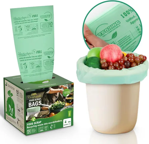 Miniatura 9 de Bolsas de compost de 1.2 galones, 4.5 litros, 0.8 mil, 80 unidades de bolsas de basura compostables, bolsas pequeñas para restos de comida