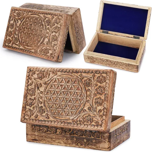 Miniatura 25 de Ajuny Caja Joyero de Madera para Recuerdos de 8 x 5 pulgadas – Cofre Decorativo Hecho a Mano para Hombres y Mujeres, Caja de Almacenamiento