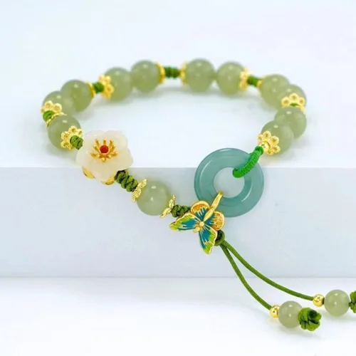 Miniatura 3 de Choistily Pulsera de jade con cuentas de jade para mujer, pulsera de la suerte, pulsera de hoja, pulsera de cuerda de cristal curativo, pulsera